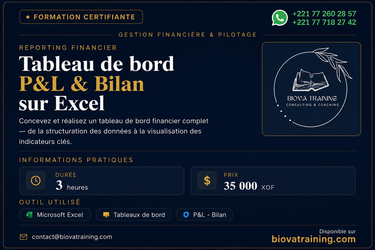 Conception et réalisation d'un Tableau de bord financier ( P&L , Bilan) sur Excel